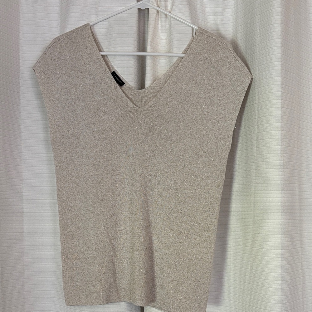 Talbots Beige and gold shimmer thread V-Neck Sleeveless Top